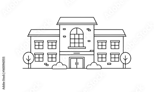 Outline Illustration of a Building Facade in Simple Line Art