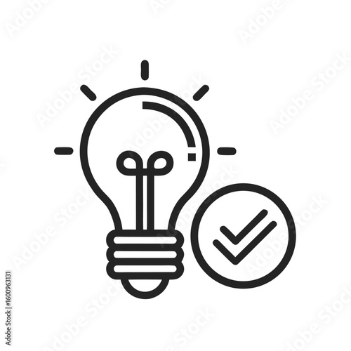 Light bulb icon,  check mark light bulb icon symbolizing innovative ideas and success