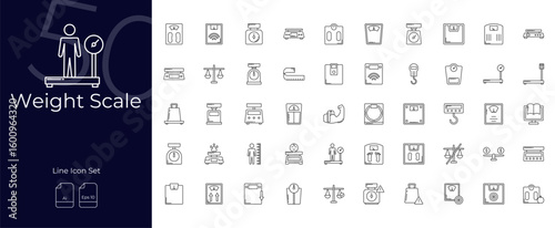 Weight Scale Line Editable Icons set. Vector illustration in modern thin line style of Weight Scale icons: scale, balance, height, etc