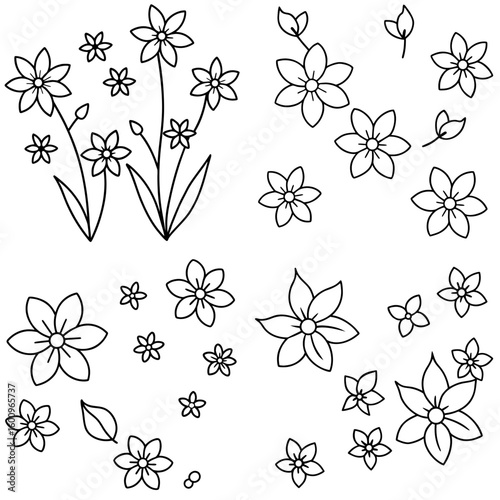 Scattered Flowers Coloring Page – Floral Outline for Kids