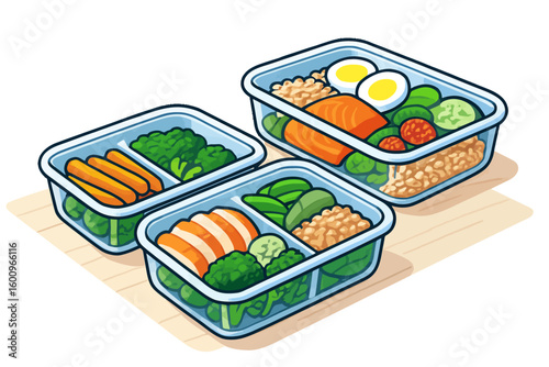Healthy Meal Prep Containers with Balanced Food - Diet Planning and Nutrition Concept