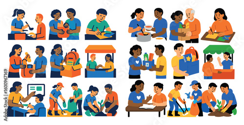 Series of images of people doing various activities, such as cooking, shopping, and helping others. The mood of the images is positive and uplifting, emphasizing the importance of community
