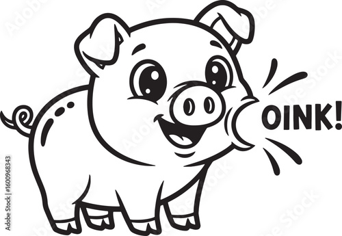 Cute cartoon piglet making a happy oink sound.