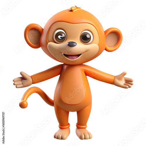 Cartoon monkey character illustration render orange cute animal mascot design on transparent background