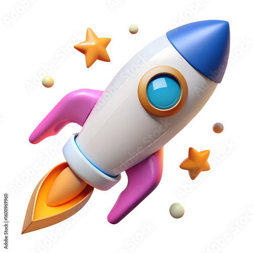 Cartoon rocket ship illustration for kids space travel exploration concept on transparent background