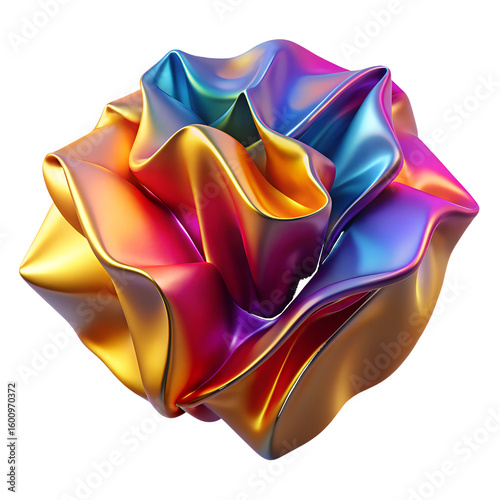 Abstract colorful metallic flower digital art design wallpaper background on transparent background
