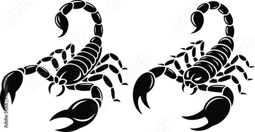 Aggressive black scorpion silhouette line art vector illustration