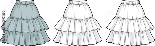 Fashionable tiered skirts for women, elegant, chic, versatile, stylish, lightweight, ruffle design, casual wear, summer outfit, trend-forward apparel