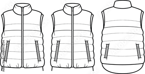 Quilted puffer vest with zipper, stylish winter outerwear, warm, functional, versatile, modern, high-neck design, practical fashion, cozy appeal