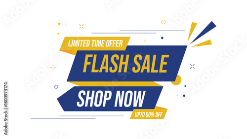 Flash sale background in blue and yellow with bold text elements and limited time offer badges ideal for online store promotions, advertising, banners and marketing designs