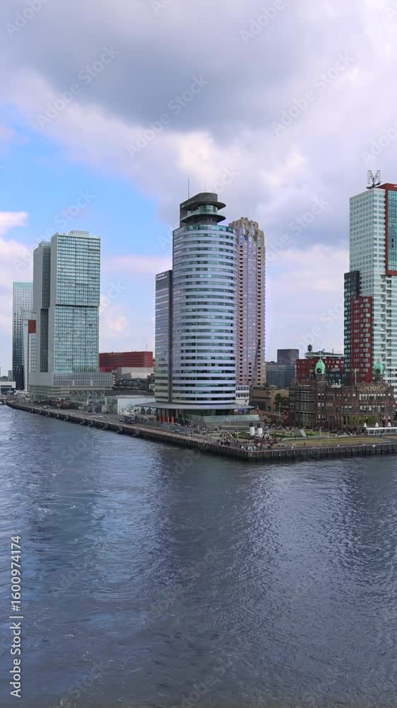 Panoramic view of Erasmus Erasmusbrug bridge in Rotterdam. Financial business district skyline Panoramic view of Erasmus Erasmusbrug bridge in Rotterdam. Financial business district skyline