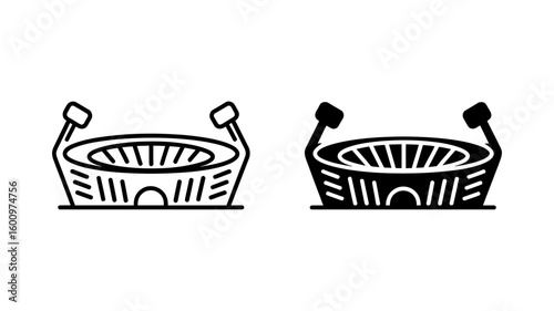 Vector art of a Stadium Icon: Line Art and Solid Black Vector Graphics for Sports, Events, and Travel Designs.