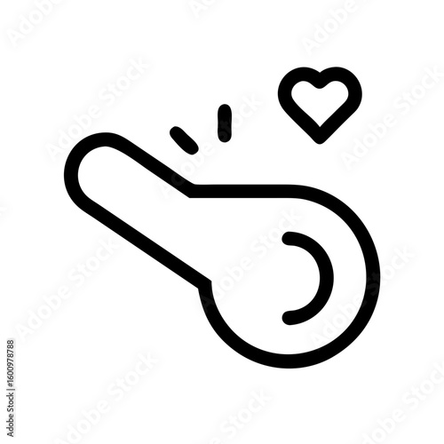 Depicting whistle and a heart in simplistic line drawing, clear and cute. Whistle symbol suggests call for attention or urgent need, while heart symbolizes love and affection.