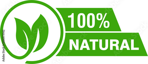 100 percent natural organic label sticker badge. 100% eco friendly product stamp. Green organic label tag for vegan, fresh food, bio farm, eco product, healthy food packaging100 percent natural organi
