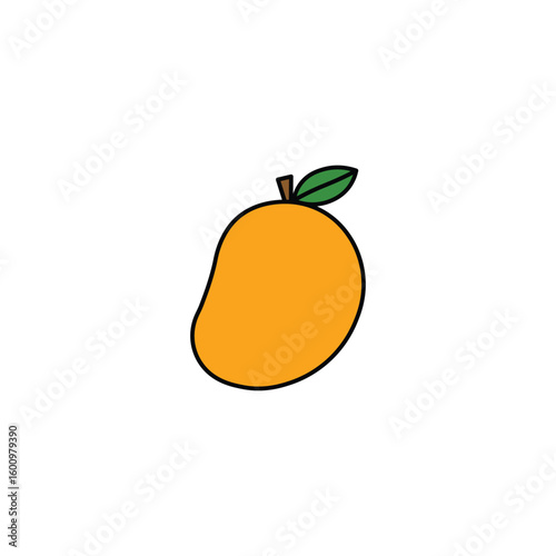 Minimal Mango Fruit Icon – Flat Color Vector with Clean Outline