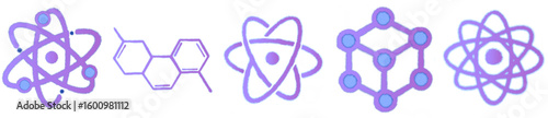 Purple Molecule Atom Science Cute Cartoon Icon Set