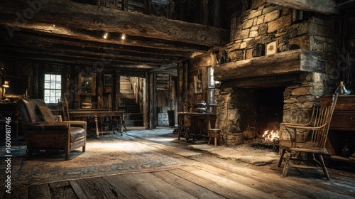 Rustic interior of a historic cabin