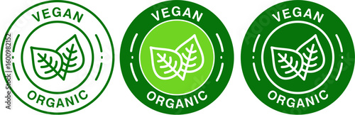 Vegan icon set with badges, emblems, labels, and tags. Bio, organic, and ecology logo collection for healthy food, eco products, natural lifestyle, vegan packaging design