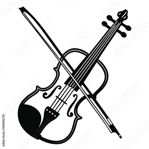 Classic Stringed Musical Instrument with Bow Detailed Illustration
