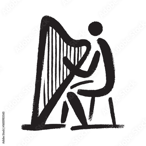 black harp player minimalist art clip art preview