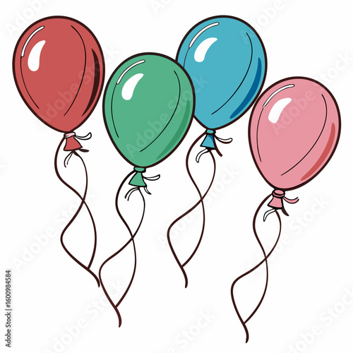 Realistic glossy red, green, blue and pink balloon vector illustration. 3D helium flying Birthday Balloon for occasions, parties, weddings etc