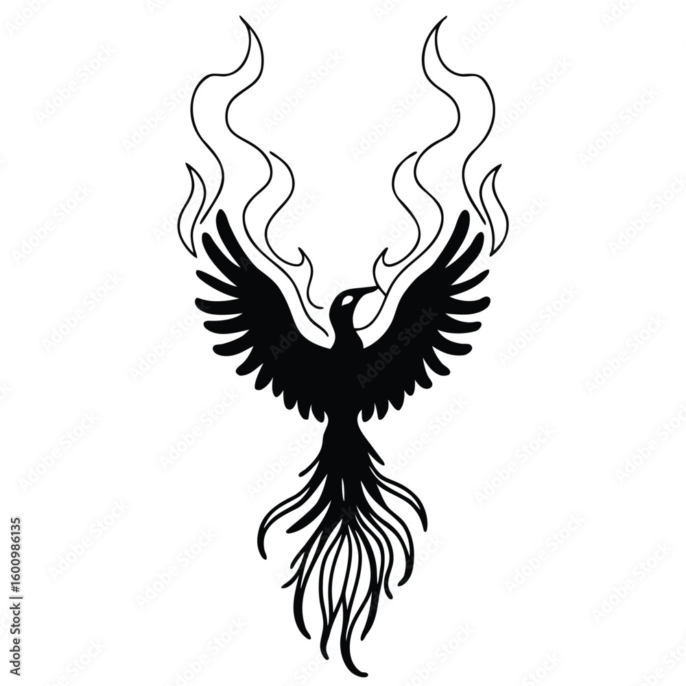 Fototapeta premium Mythical Bird of Fire Rises with Flames and Power