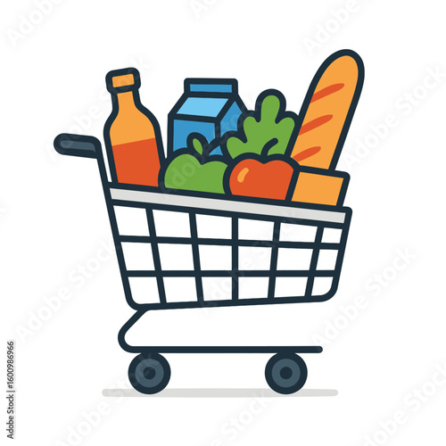 Shopping Cart Full of Groceries Icon - Supermarket and Retail Symbol