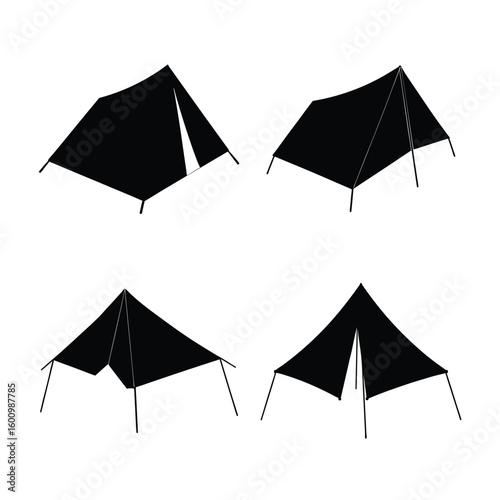 Camping Tarp Shelter Gear Silhouette Pack – Editable Vector Graphics for Stock Use