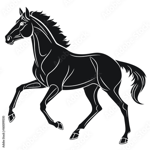 Elegant Black Horse in Motion Capturing Graceful Strength and Power