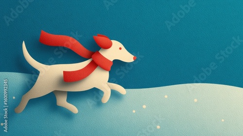Wallpaper Mural Paper Cut Art of Dog with Red Scarf Running in Snowy Landscape Torontodigital.ca