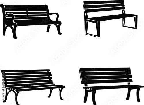Park bench vector set black and white illustration outdoor seating furniture garden bench urban design