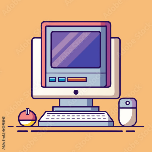 Retro computer setup with keyboard and mouse illustration