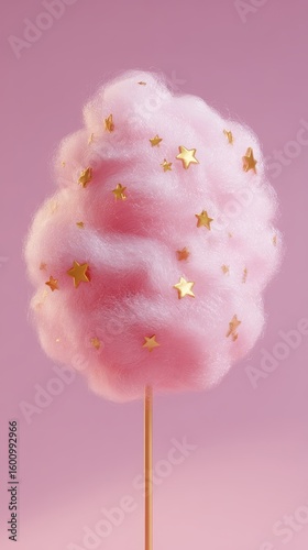 Enjoy a Delightful Cotton Candy Complete with Sparkling Golden Stars on a Soft Pink Background