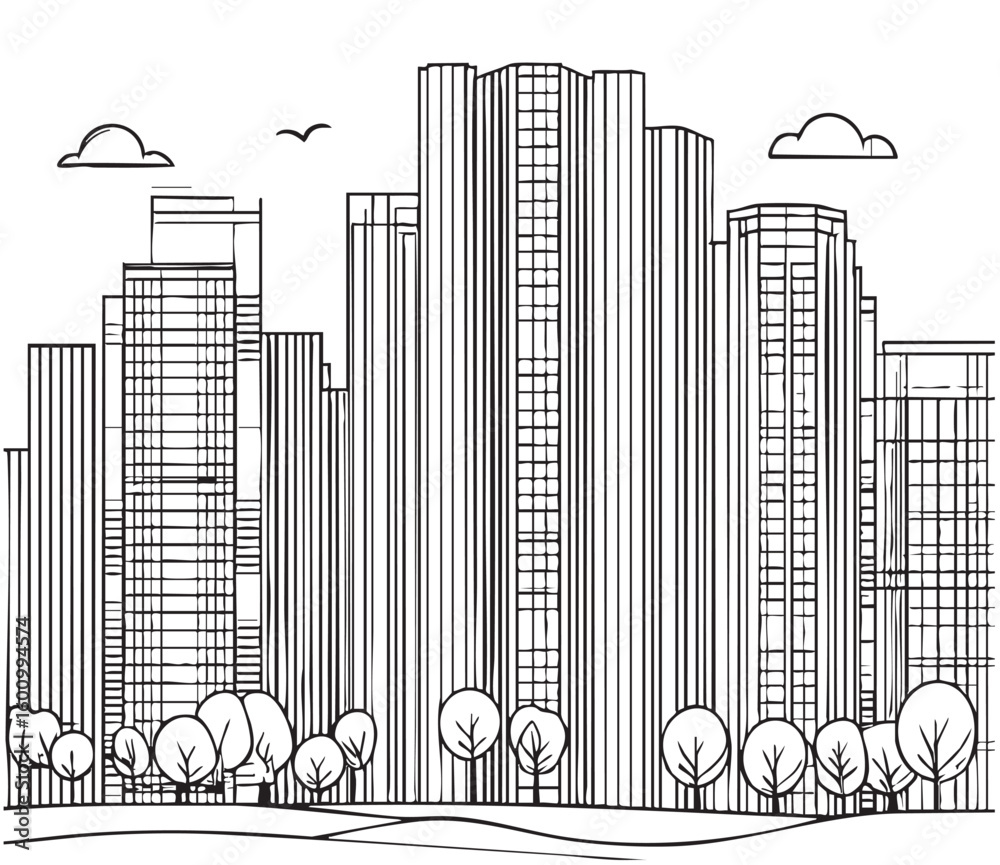 Obraz premium High rise building sketch. Architecture silhouette