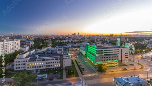 Canvas Print Aerial panorama of Moscow day to night timelapse from rooftop