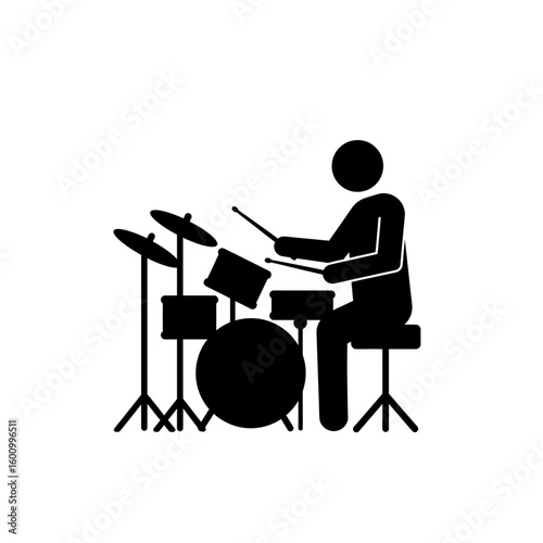 Black Silhouette Drum Set Player Rhythmic Performance