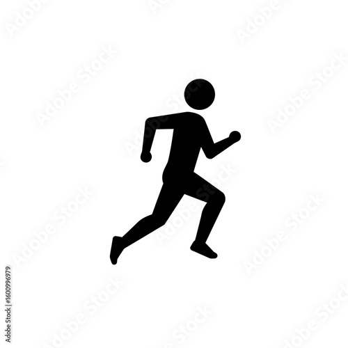 Black Silhouette Marathon Runner Mid-Stride Endurance Race