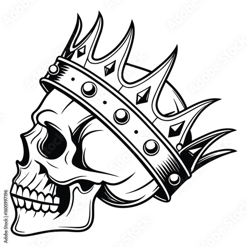 Kingly Skull with Crown: A stylized graphic design for tattoo, t-shirt, or logo.
