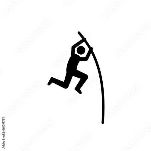 Black Silhouette Pole Vaulter Mid-Air Athletic Feat