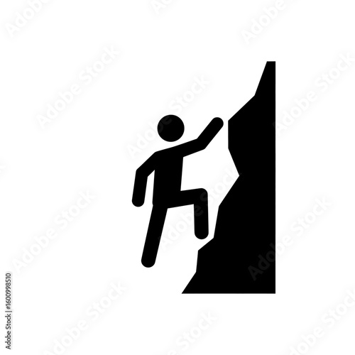 Black Silhouette Rock Climber Reaching Summit Figure