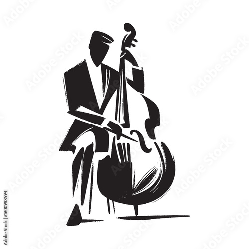 Cellist brushstroke sketch black on white vector illustration

