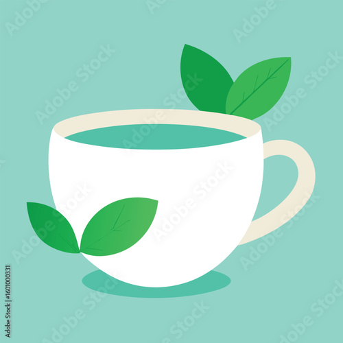 Porcelain cup of tea with mint vector illustration