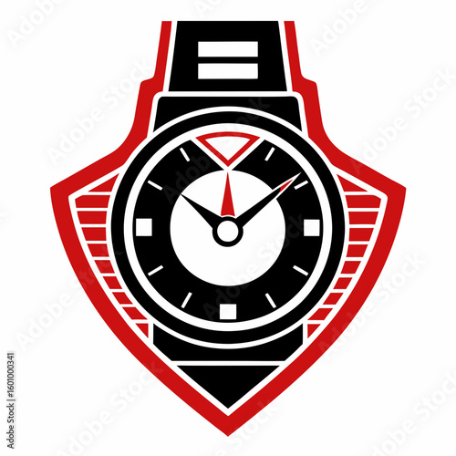 Red ribbon with clock and last chance seal. Sale banner with countdown alarm clock for retail, shop, social media, advertising. Promo label with last chance and limited time on clock. vector