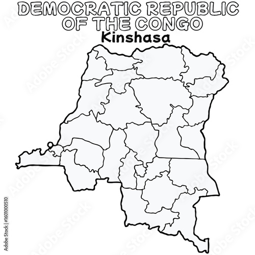 Outline of the democratic republic of the Congo Map with State Boundaries with name and capital city for Educational Purposes and Planning in transparent and vector