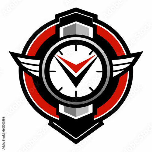 Red ribbon with clock and last chance seal. Sale banner with countdown alarm clock for retail, shop, social media, advertising. Promo label with last chance and limited time on clock. vector