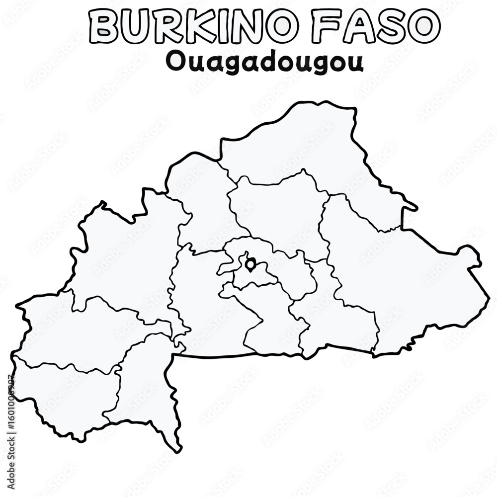 Obraz premium Outline of the BurkinoFaso Map with State Boundaries with name and capital city for Educational Purposes and Planning in transparent and vector