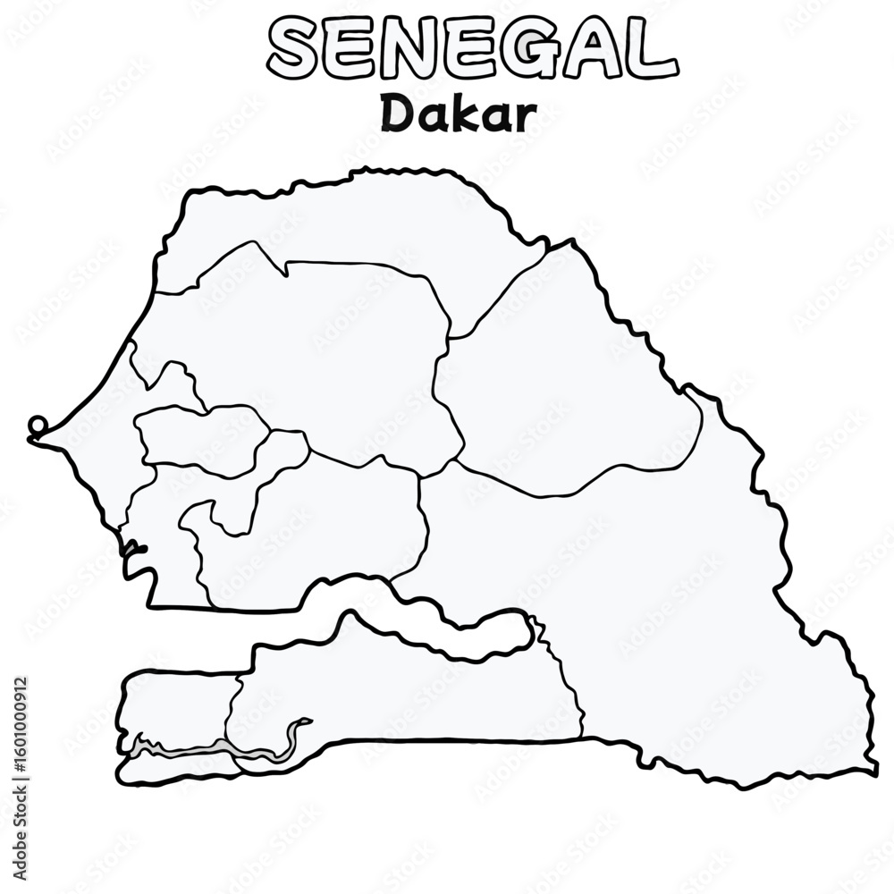 Outline of the SENEGAL Map with State Boundaries with name and capital city for Educational Purposes and Planning in transparent and vector Outline of the SENEGAL Map with State Boundaries with name and capital city for Educational Purposes and Planning in transparent and vector