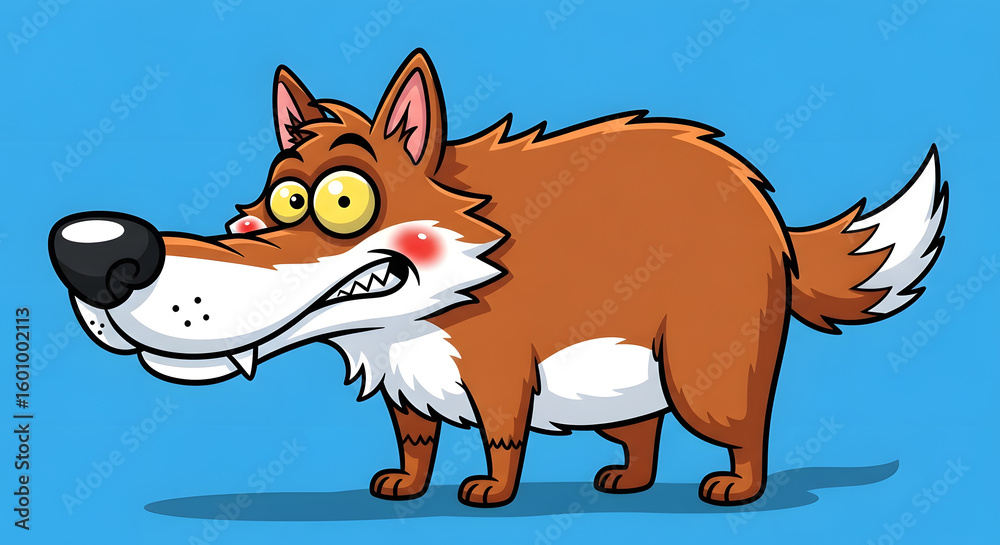 Fototapeta premium A Cartoon Wolf with Red Cheeks