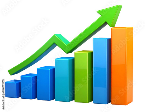 Free Download Colorful Ascending Bar Graphs with Upward Arrow – Financial Growth PNG. - GFXLoad