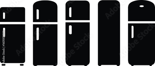 refrigerator silhouette, fridge appliance home kitchen appliance vector illustration icon set isolated